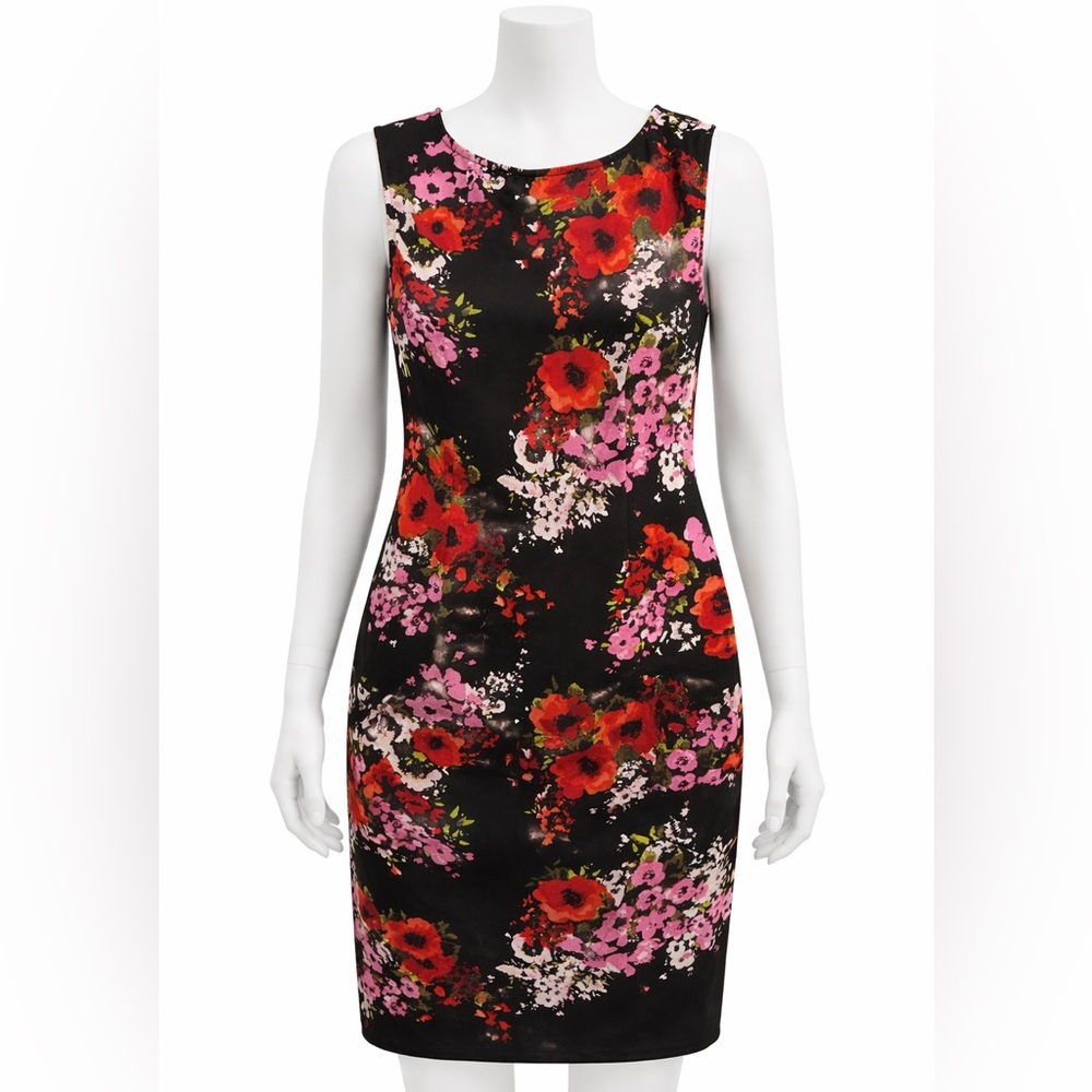 Adrianna Papell Black and Red Floral Midi Dress